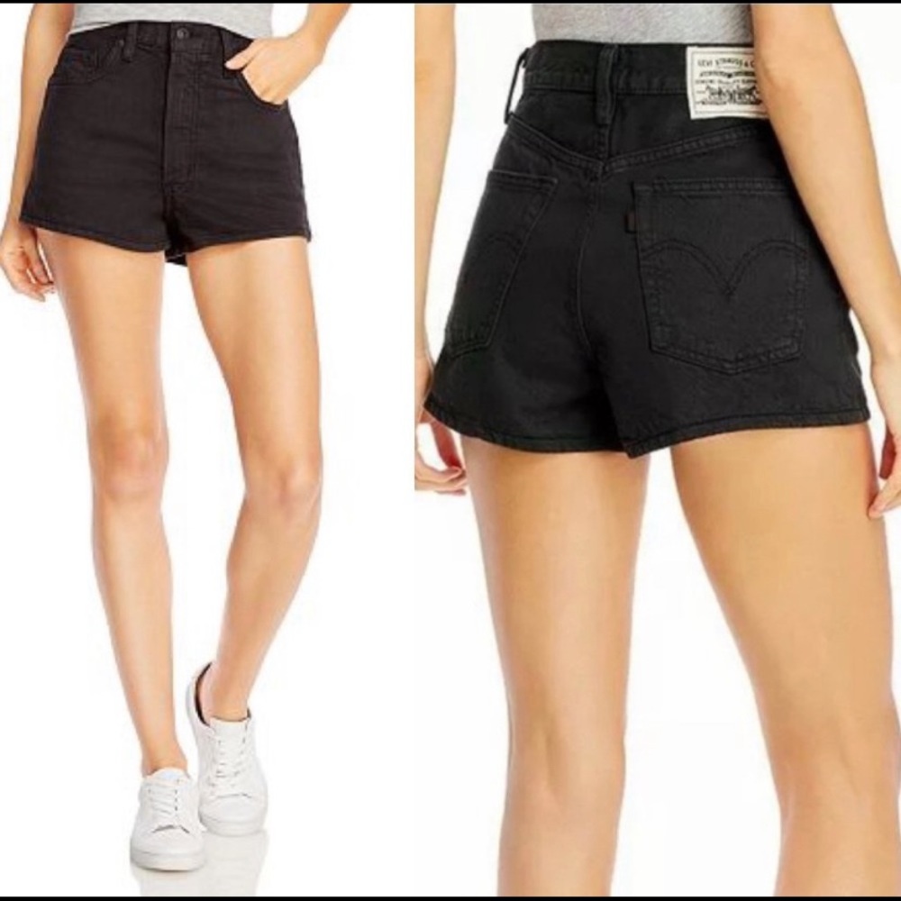 Levi's Wellthread Black Ribcage Denim Booty Shorts